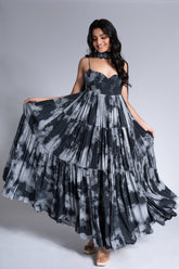 Rainy Sky - Black & Argent Grey Embroidered Anarkali